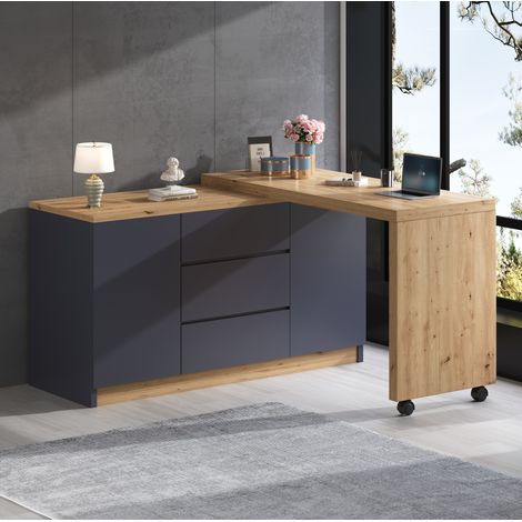 Schreibtisch drehbar klappbar mit Stauraum 120x50 Grau OKMYHOME (1/5)