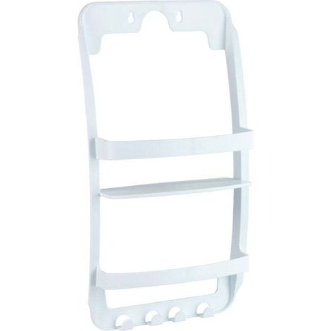 Etagère de Douche Universelle à Suspendre , Accessoire salle de bain, 2 paniers de rangement et 4 crochets, Montage facile, Plastique, 26x54,5x11,5 cm, Blanc (1/4)