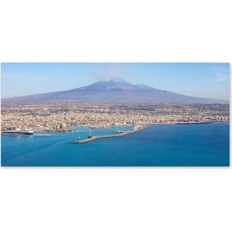 Lupia - Quadro moderno su Tela Canvas DEEP 65X143 cm, con paesaggi e localismi italiani, per casa, soggiorno, capezzale camera da letto, hotel, ufficio, CATANIA - PANORAMA ETNA (1/4)