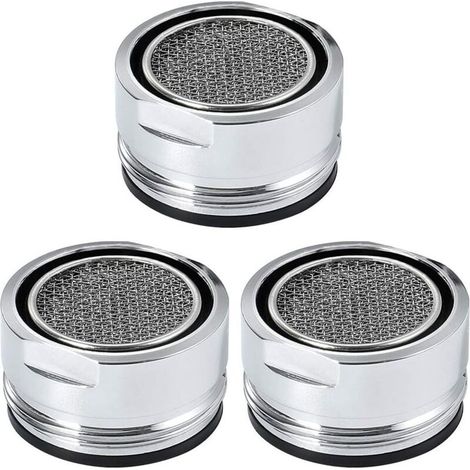 Lot de 3 pièces d'aérateur de robinet, filtre de robinet d'évier, crépine d'évier en acier inoxydable pour pièces de rechange de robinet de salle de bain de cuisine - Argent (diamètre extérieur 24 mm)