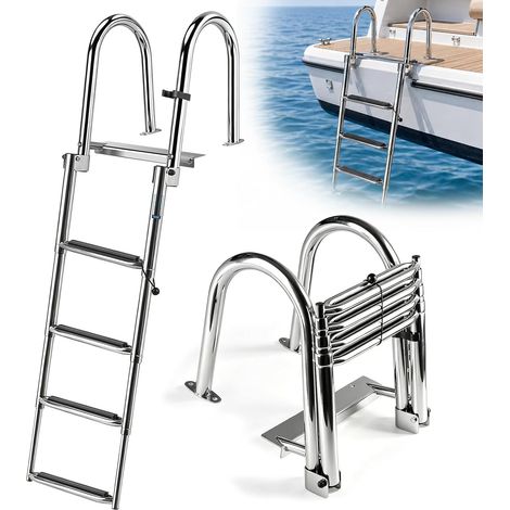 Échelle de Bateau 4 Marches en Acier Inoxydable 304, Échelle de Quai Pliable Télescopique avec Barres Antidérapantes (1/5)