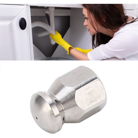 Buse de vidange pour nettoyeur haute pression 5000 PSI, mini buse de vidange compacte et durable, tuyau de vidange haute pression, petite tête ronde - 1 trou avant, 6 trous arrière (1/5)