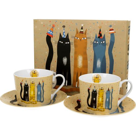 2 tazas con platillos Cat's World PARTY 230 ml (1/5)