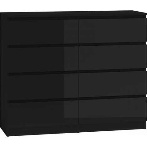 Kommode Bella 8 Schwarz Hochglanz 119 cm 8 Schubladen Sideboard (1/5)