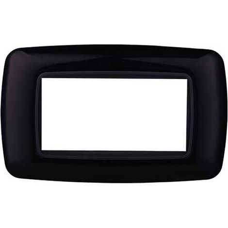 Plaque plastique arrondie 4 modules Bticino Livinglight compatible Ettroit, coloris noir - LN88402