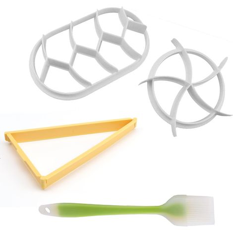 Tampons à Petits Pains, 3 Moules en Plastique Presse-Pain Moules, Trois Formes Emporte-Pièces, avec Pinceau en Silicone pour la Fabrication de Pains, Biscuits et Gâteaux (1/5)