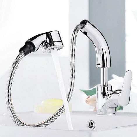 Robinet de lavabo Tout cuivre argent levage tirer bassin rotatif robinet d'eau chaude et froide toilette salle de bain (1/5)