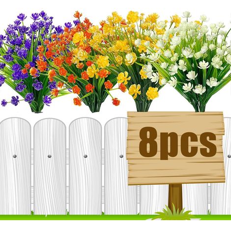 8 Bundles Artificial Flowers Fake Outdoor Plants Faux UV Resistant Flower Plastic Shrubs Indoor Outside Hanging Decorations (Multi 4) (1/5)