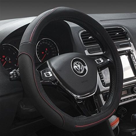 Funda para volante de vehículo tipo D Protector de volante de coche en forma de D Diámetro 38 cm (15") Cuero PU [Parte inferior plana]