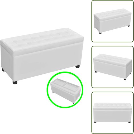 Pouf de rangement Cuir synthétique Blanc - Pouf De Rangement - Ottoman - Banc Coffre - Meuble De Salon - Décoration Intérieure (1/5)