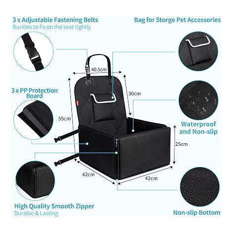 Car Seat for Dogs Front and Rear with Seat Belt Waterproof Black (1/4)