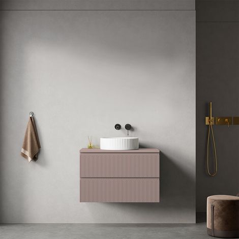 Mobile bagno sospeso cannettato 80 cm Rosa Retrò per Lavabo d'appoggio Senza Specchio - Fiji Paint Top Canneté
