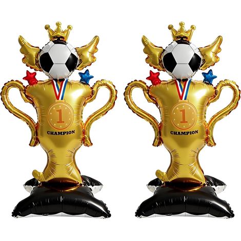 Set of 2 giant football trophy-shaped balloons, decorations for a football-themed birthday party, beautifully designed (1/5)