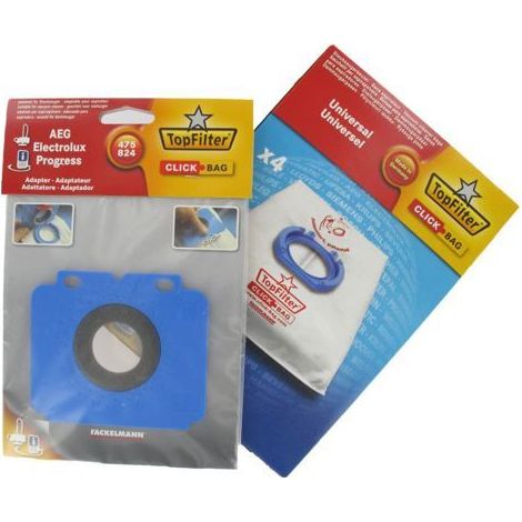 Confezione da 4 sacchetti universali per aspirapolvere con filtro superiore e adattatore Click Bag per aspirapolvere AEG 475/824, codice 68005-AquaForge (1/4)