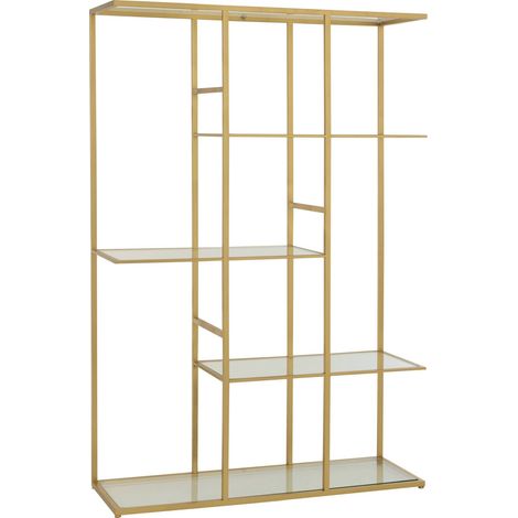 Étagère dorée design en fer et verre pour salon élégant - Doré effet métal et verre transparent (1/5)