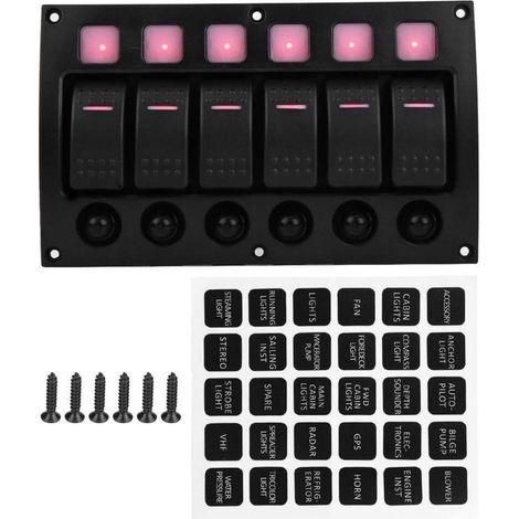 6-poliges 12/24V-Kippschalterfeld für Auto, Boot, Wohnmobil und Yacht mit LED-Anzeigeleuchte und Sicherungsautomat (1/4)
