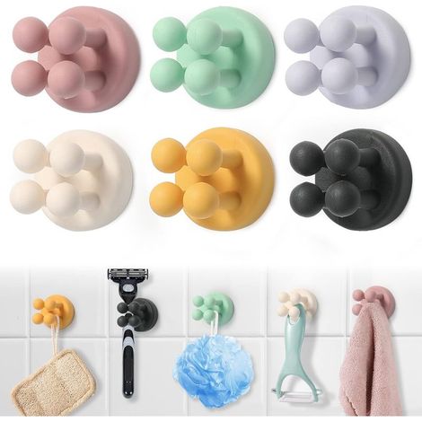6pcs Porte Rasoir, Support de Rasoir Douche, Porte-Brosse à Dents Salle de Bain Étanche, Crochet Adhesif Mural Silicone Sans Perçage, Multifonctionnel Crochets pour Éponge,Serviette,Clés,Câble