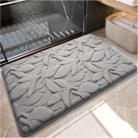 Tapis de bain doux comme du velours, très absorbant, antidérapant, convient aux salles de bains, salons et chambres, 50x80 cm, gris. (1/5)