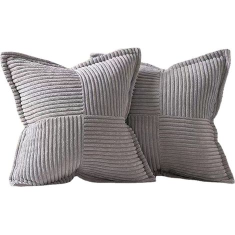 Housse de Coussin 45x45cm Gris Clair en Velours Côtelé Super Doux Décoration 2pcs (1/5)
