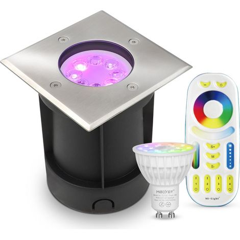 LED Bodeneinbaustrahler eckig Edelstahl 230V IP67 - Leuchtmittel: GU10 RGB+CCT DIMMBAR inkl. Fernbedienung - Anzahl: 1x (1/5)