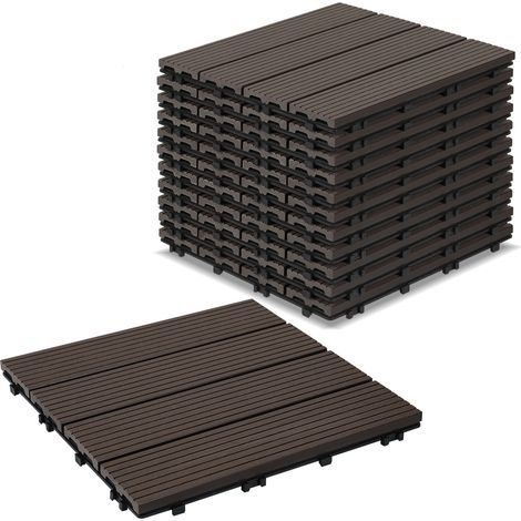 SWANEW Piastrelle per terrazza 1 mq, piastrelle in WPC 30x30 cm, 11 pezzi di piastrelle a clic, piastrelle per balcone, piastrelle in legno, resistenti alle intemperie, antiscivolo, marrone scuro - 4 (1/5)