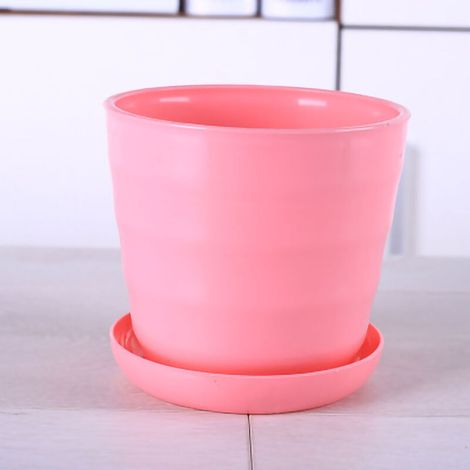 Pot de Fleurs Moderne Flexible et Rond avec Soucoupe Amovible pour Jardin, Bureau ou Balcon - Rose (1/2)