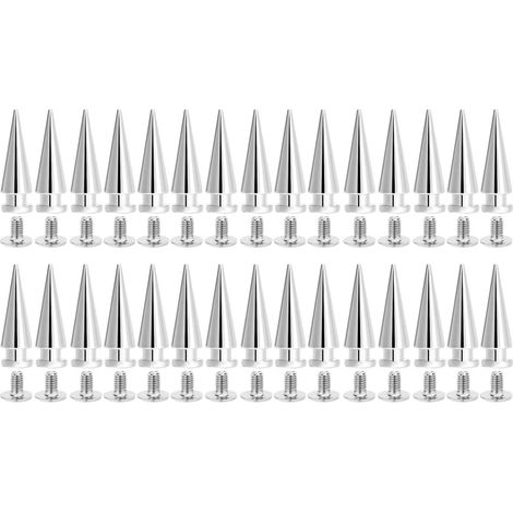 1 boîte de 30 jeux de clous à pointes argentés de 20 mm - Rivets coniques ronds à vis en alliage métallique pour vêtements et vestes en cuir (1/5)