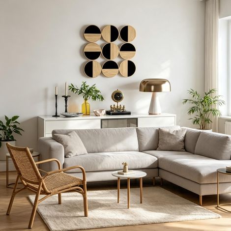 Decorazione murale 3D in metallo e MDF con 9 cerchi 60 x 60 cm (1/5)