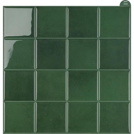 Carreaux Adhésifs Carrés Pour Cuisine, Autocollants Mosaïque 3D, Lot De 10 Carreaux Muraux À Décoller Et Coller, Autocollants Vert Pour Cuisine Et Salle De Bain (22,9 X 22,9 cm) (1/5)