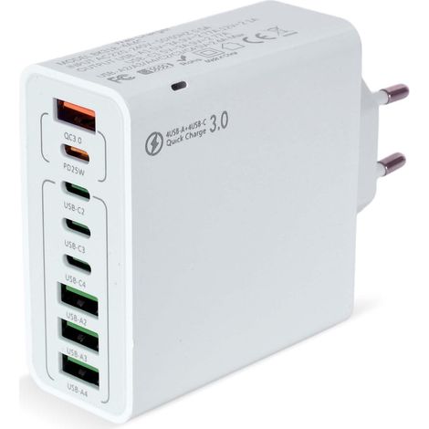 Chargeur Multiple Rapide 120W, 8 Ports Chargeur Rapide USB C, Chargeur Secteur, Adaptateur Prise De Charge USB, avec QC 3.0 Fast Charger, pour iPhone, Samsung, Xiaomi, Huawei (1/5)