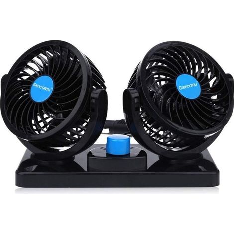 Ventilateur électrique 12 V pour voiture et camion, rotation à 360 degrés, 2 vitesses réglables, double ventilateur de voiture avec allume-cigare. (1/5)