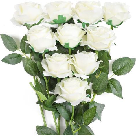 10 roses artificielles, bouquet de fleurs artificielles à tige longue unique, adapté à la décoration de la maison, des mariages et des fêtes (8 cm). (1/5)