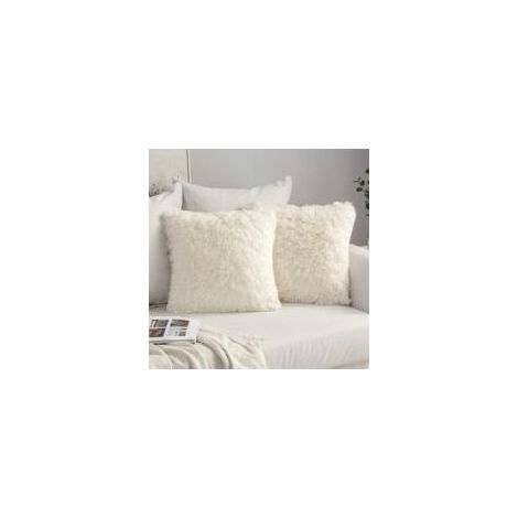 Lot de 2 Housse de Coussin de Canapé Fourrure de Luxe Decoration canapé Maison Chambre Lit Super Doux Peluche Taie d'oreiller Décorative 40X40cm 16X16 Pouces Beige