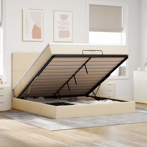Ottoman-Bett mit Matratzen Creme 200x200 cm Stoff (1/5)