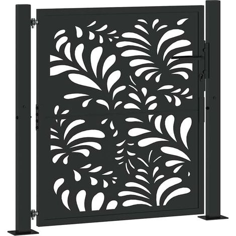 Portail de jardin noir, 100x100 cm, en acier avec un motif ondulé.