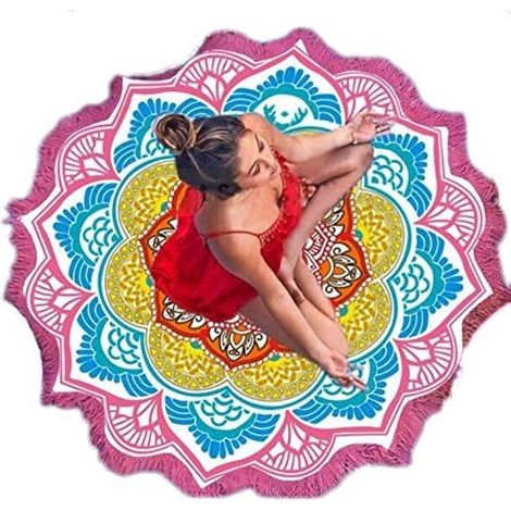 Grande tapisserie ronde mandala fleur de lotus, serviette de plage et couverture, nappe à franges, tapis de yoga
