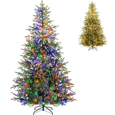 COSTWAY Albero di Natale Artificiale Pre-illuminato 180/210 cm, Albero di Natale con 250/300 Luci LED Calde e Multicolori, 11 Modalità, 530/678 Rami PVC e PE, Base Metallica Pieghevole (210 cm) (1/5)