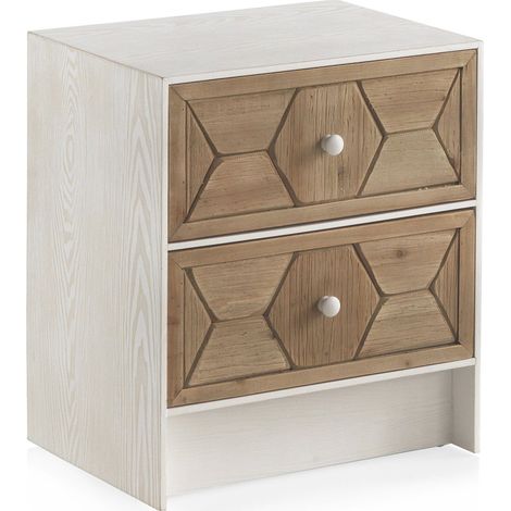 Chevet bois blanc décor hexagonal style rustique chic - Blanc frêne naturel rustique (1/5)