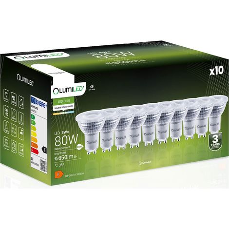 10x LED-Lampe GU10 Spot PAR16 8W = 80W 650lm 4000K Neutralweiß 36° Dimmbar LUMILED