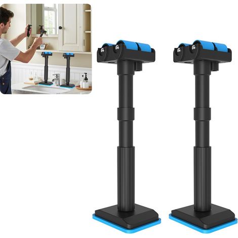 Verstellbare, zweiteilige Möbelstütze – 190 bis 440 mm höhenverstellbar, platzsparende Montagehilfe. Geeignet für Küche und Bad. Stabile, blaue Stütze. (1/5)