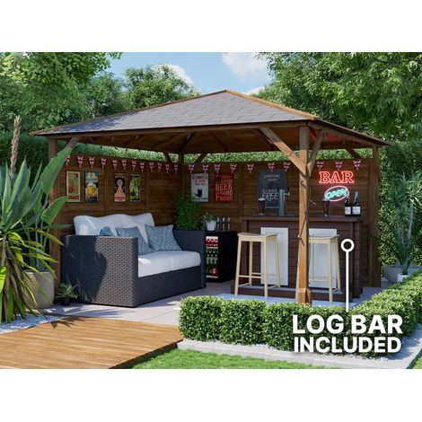 Dunster House Garden Bar Gazebo 3m x 3m Utopia Heavy Duty Garden Shelter with Log Bar Included