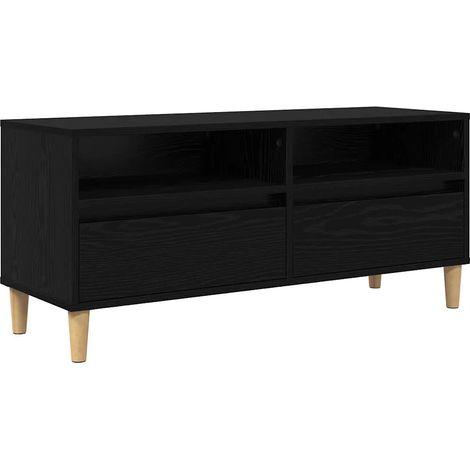 Meuble TV rectangulaire avec étagères et tiroirs fonctionnels style rustique salon 100 x 34,5 x 44,5 cm en bois d'ingénierie noir