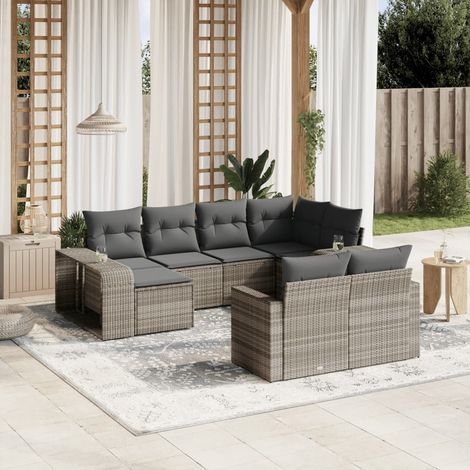 Ensemble Salon de Jardin Modulaire Résine Tressée Gris Clair 10 Pièces avec Coussins et Rangement Intégré (1/3)