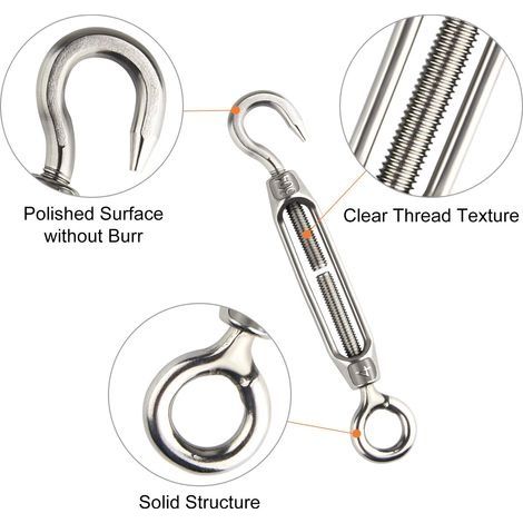 10-teiliges Set verstellbarer Edelstahl-Spannschlösser M4 mit Haken und Öse (1/4)