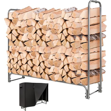 COSTWAY Range Bûche Extérieur avec Housse PVC Imperméable, Abri Bûche Rangement Bois 36-61cm de Long, Porte-bûches Abris Bois pour Cheminée, Poêle, Brasero, Noir (153 cm)
