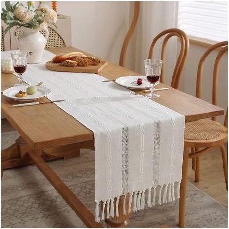 Chemin de la Tabella Beige crema di Chemin de Table Boho con Nappe Chemin de la Tabella di campagna in Stile Rustico per la cena, festa, Vacanza, Sala da Pranzo, comò, 38X183cm, Beige (1/5)