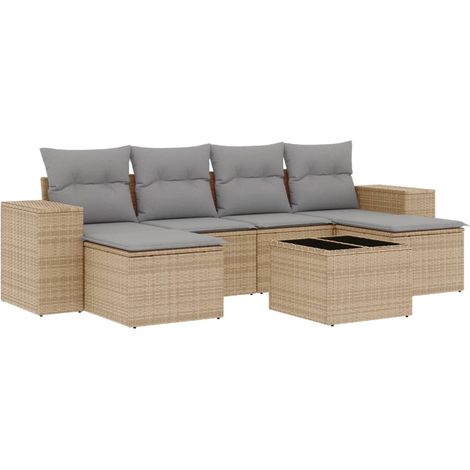 Maison Exclusive - Salon de jardin avec coussins 7 pcs beige résine tressée (1/5)