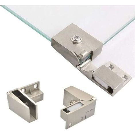 1 paire de charnières de porte en verre sans cadre, armoires vitrées encastrées sur le côté, charnières de portes de douche, pièces de rechange pour armoires et portes en verre pour meubles (1/5)