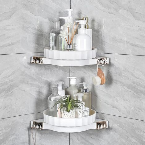 Étagère d'angle pour douche, rotative à 360°, étagère de rangement et d'organisation pour salle de bain, sans perçage, plateau tournant, spécialement conçue pour les lavabos. (1/5)
