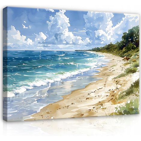 tableau plage mer comme peint sur toile mur chambre salon 120x80 (1/3)